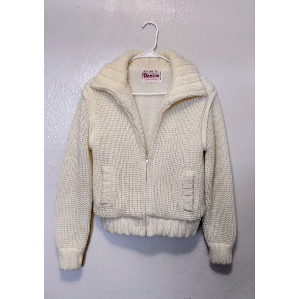 Vintage Retro 60'S 70's Electric Granny Lined Cableknit Sweater Jacket/ Vest M